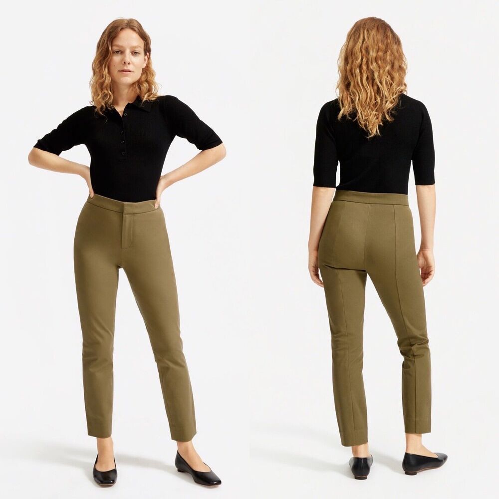 Everlane Size 4 The Fixed-Waist Stretch Cotton Pant Military Olive Green - Picture 1 of 9